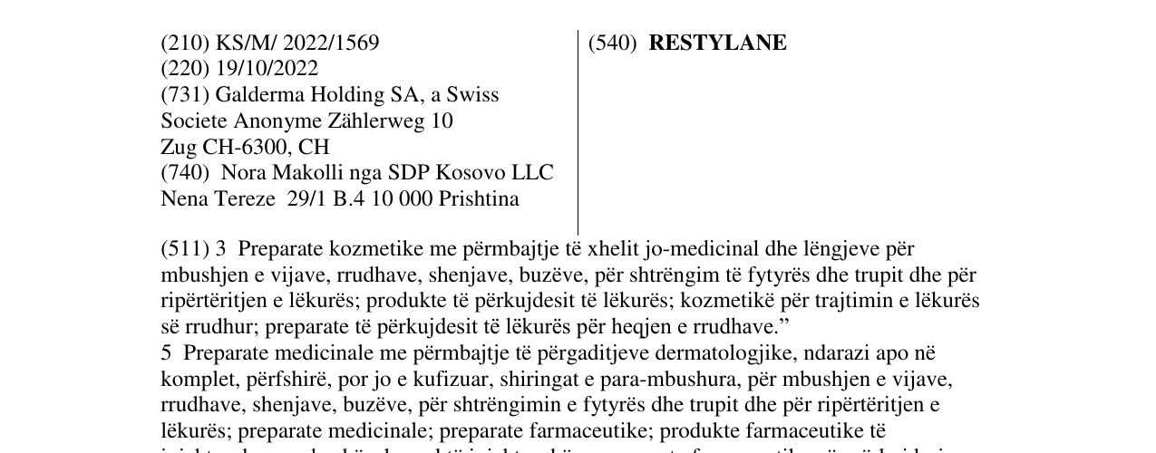 Zëri i markës RESTYLANE në buletin