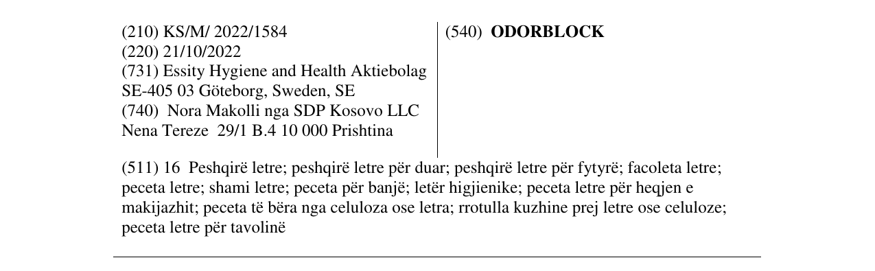 Zëri i markës ODORBLOCK në buletin
