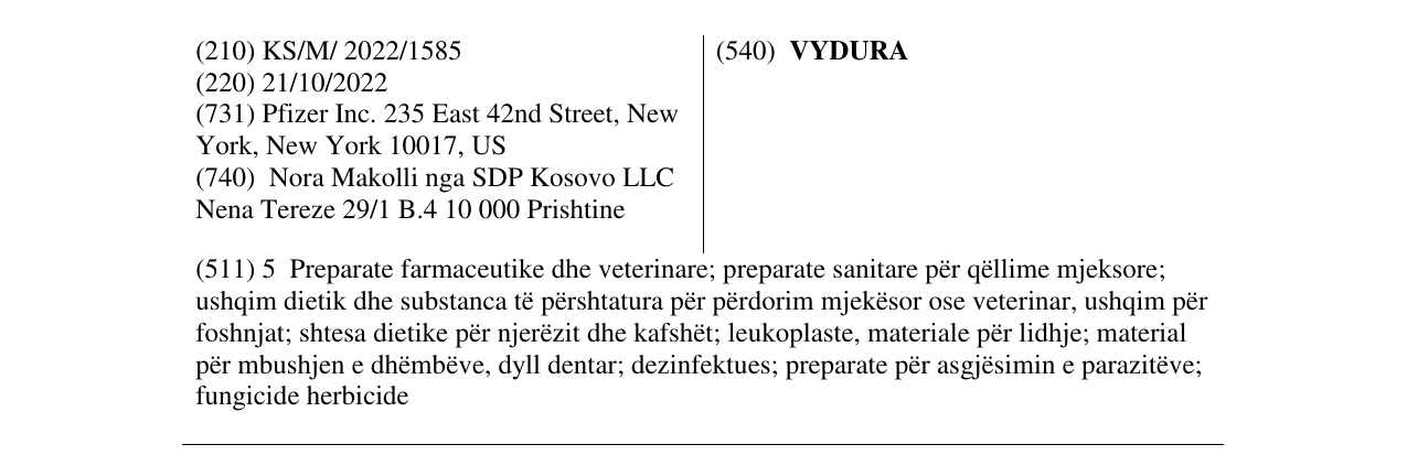 Zëri i markës VYDURA në buletin