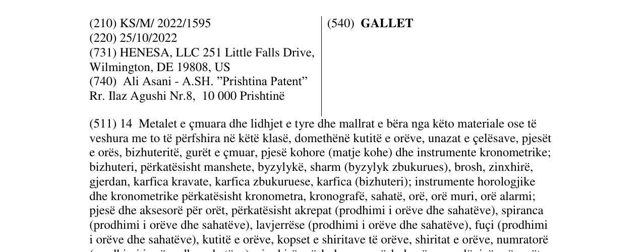 Zëri i markës GALLET në buletin
