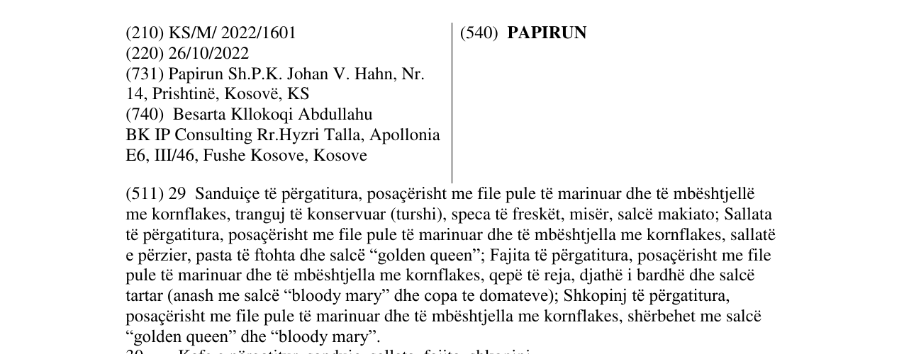 Zëri i markës PAPIRUN në buletin