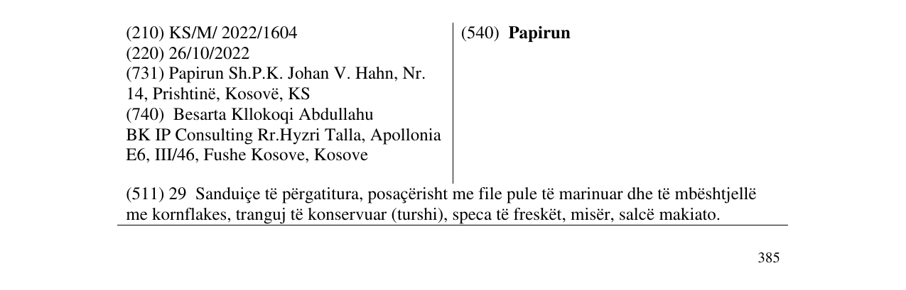 Zëri i markës Papirun në buletin