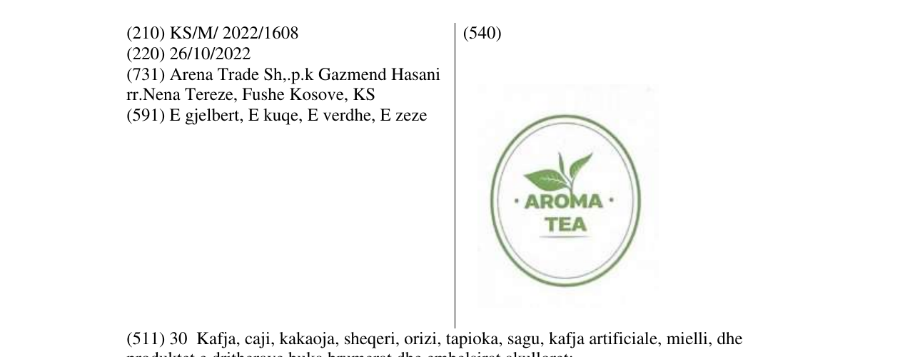 Zëri i markës AROMA TEA në buletin