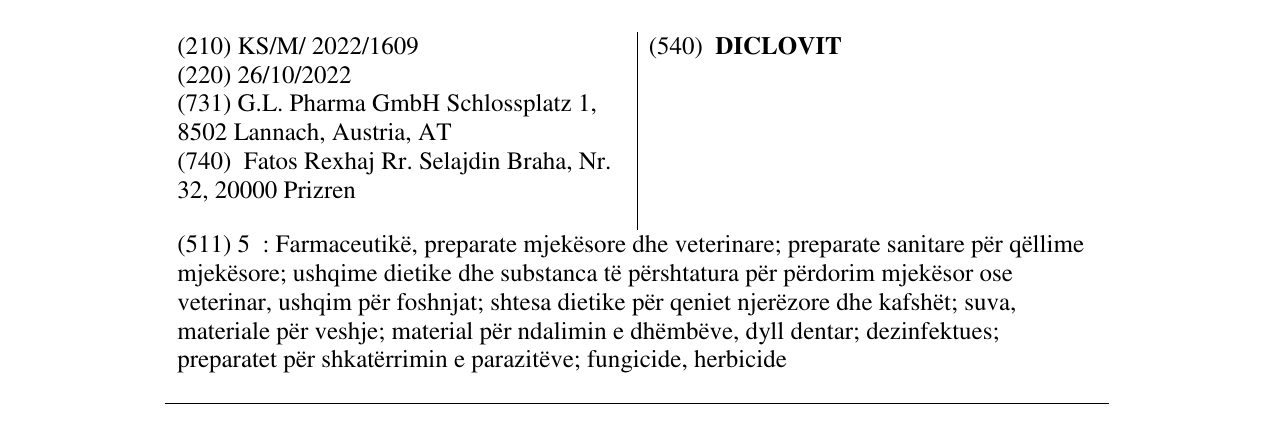 Zëri i markës DICLOVIT në buletin