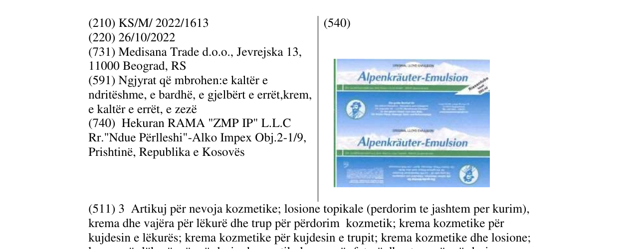 Zëri i markës Alpenkrauter-Emulsion në buletin
