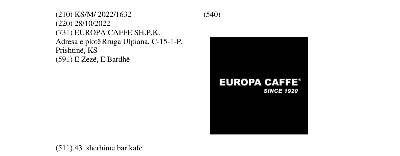 Zëri i markës EUROPA CAFFE në buletin