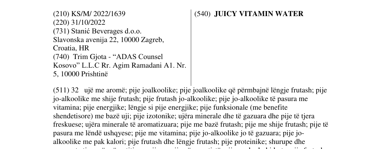 Zëri i markës JUICY VITAMIN WATER në buletin