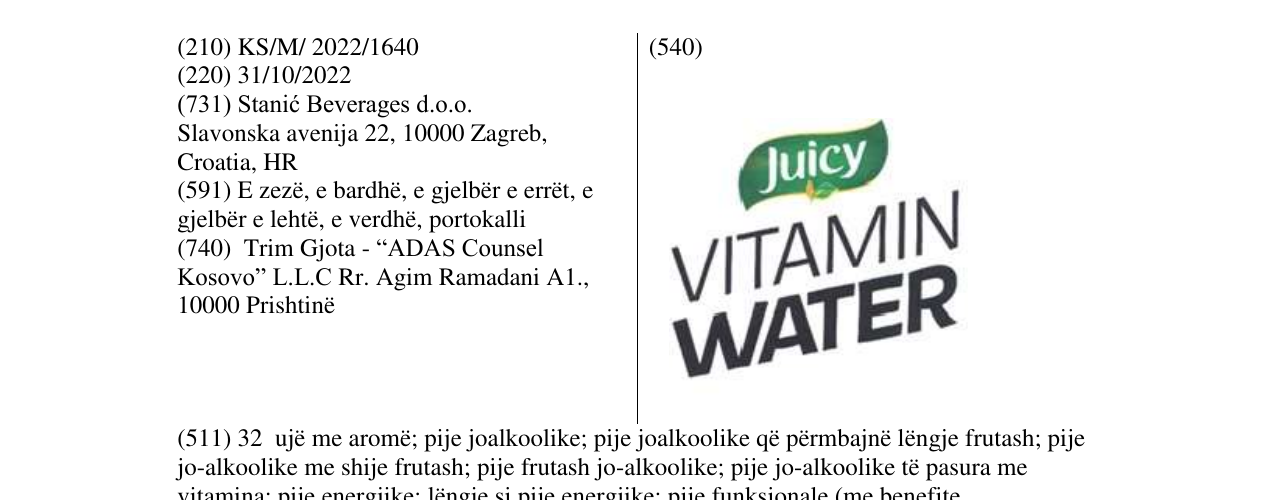 Zëri i markës Juicy VITAMIN WATER në buletin