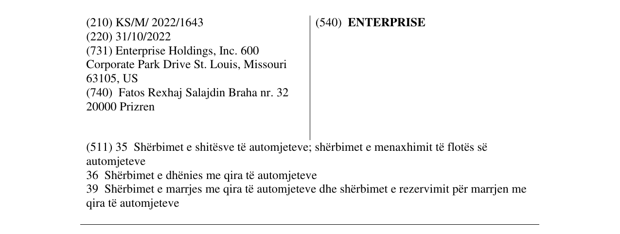 Zëri i markës ENTERPRISE në buletin