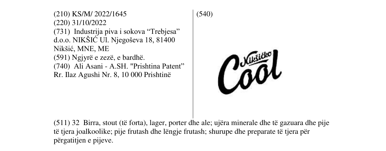 Zëri i markës Niksicko Cool në buletin