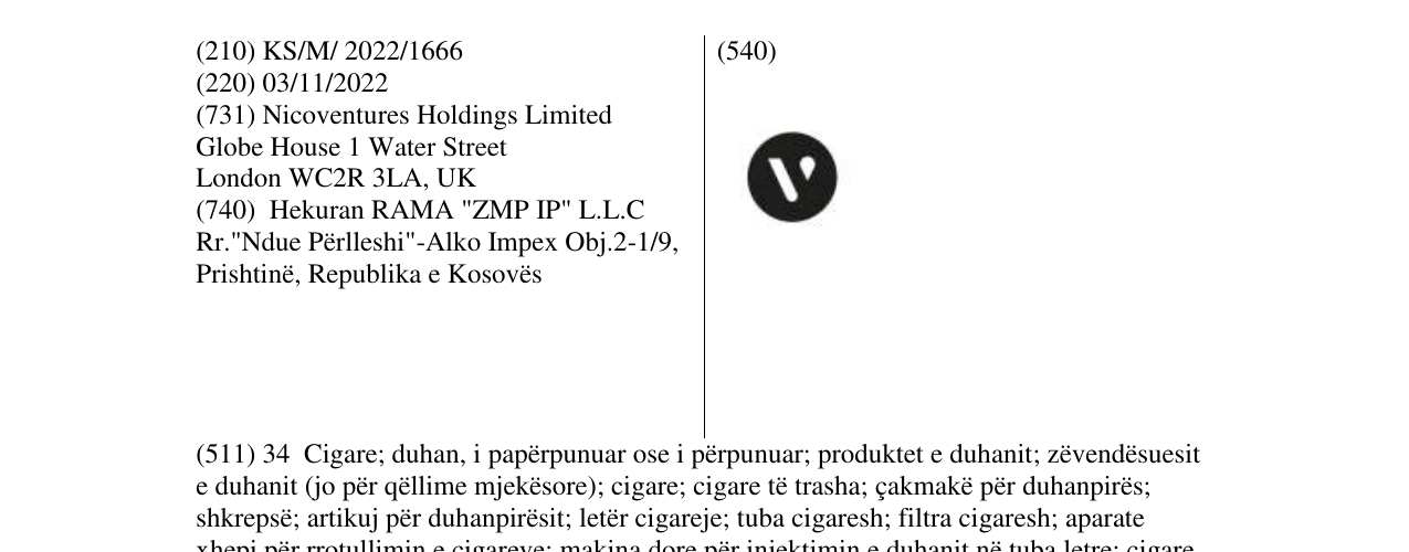 Zëri i markës V stylised në buletin