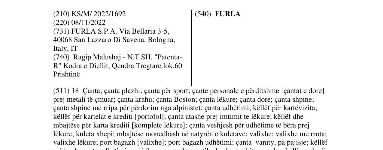 Zëri i markës FURLA në buletin