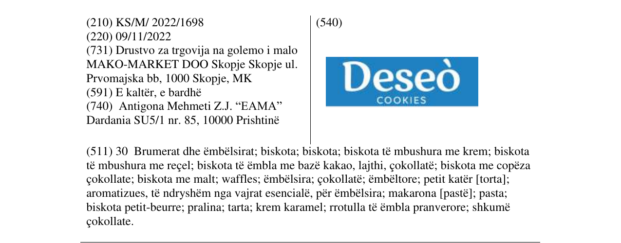 Zëri i markës Deseo në buletin