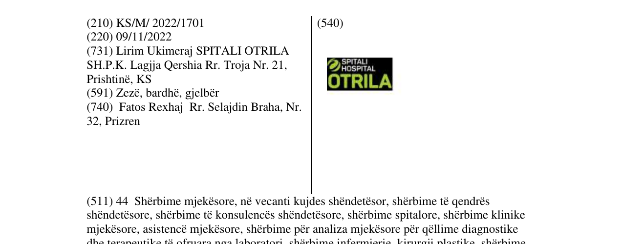 Zëri i markës SPITALI OTRILA në buletin
