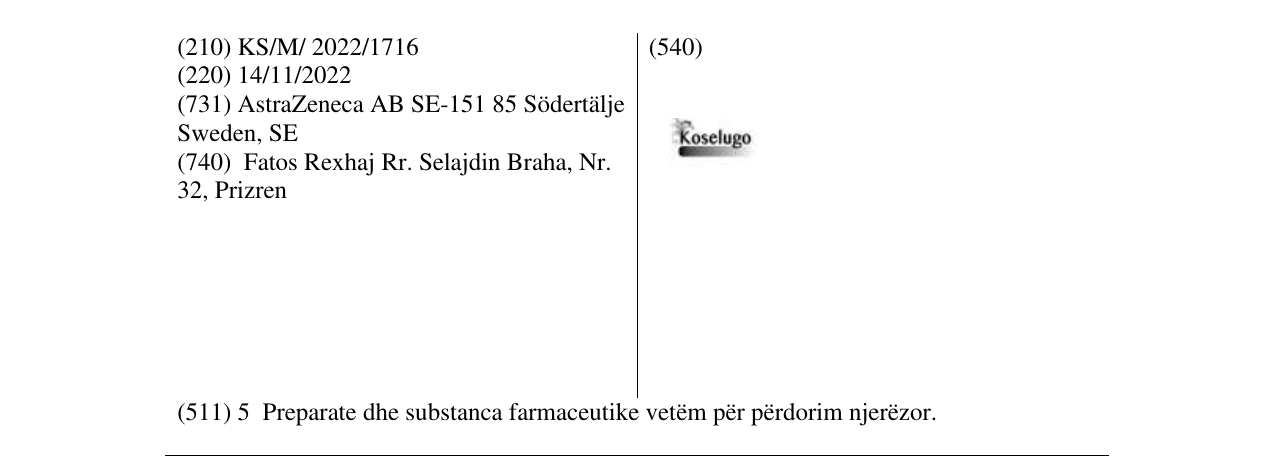 Zëri i markës Koselugo në buletin