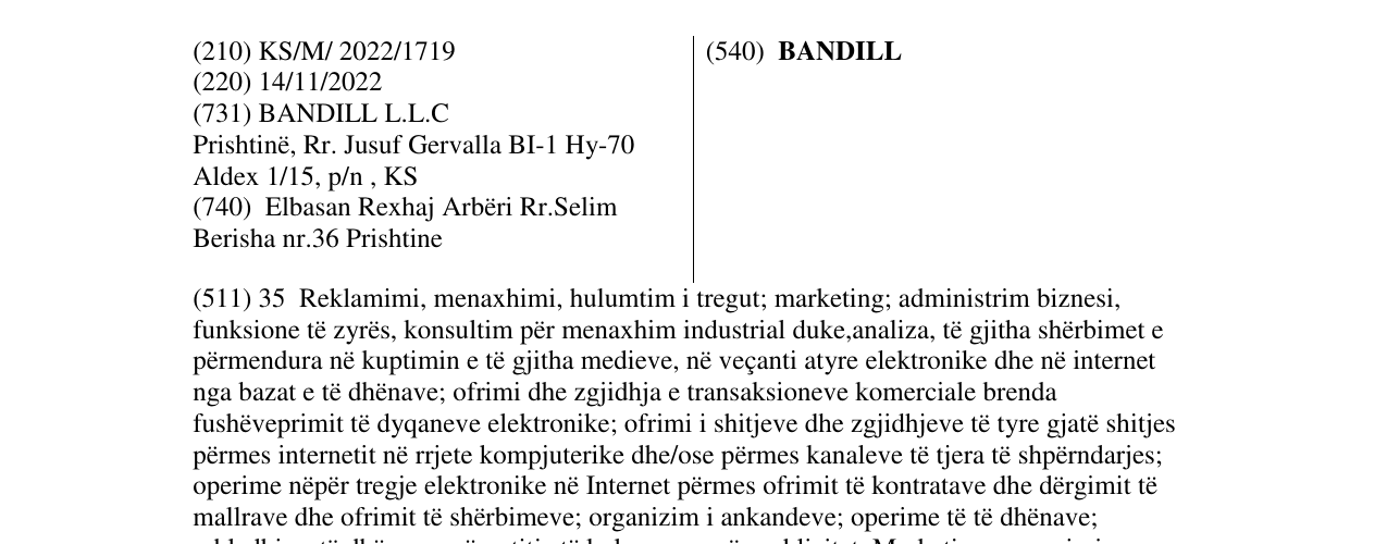 Zëri i markës BANDILL në buletin