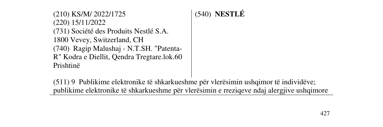 Zëri i markës NESTLÉ në buletin