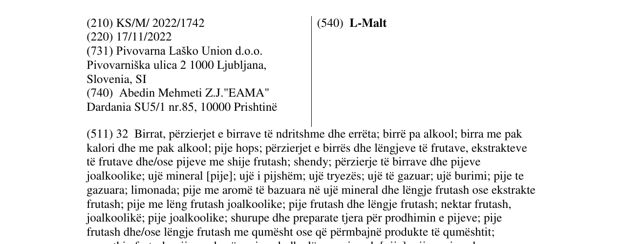Zëri i markës L-Malt në buletin