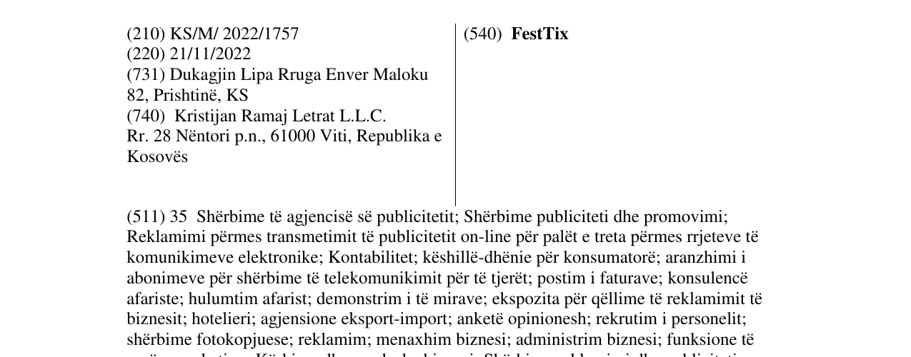 Zëri i markës FestTix në buletin