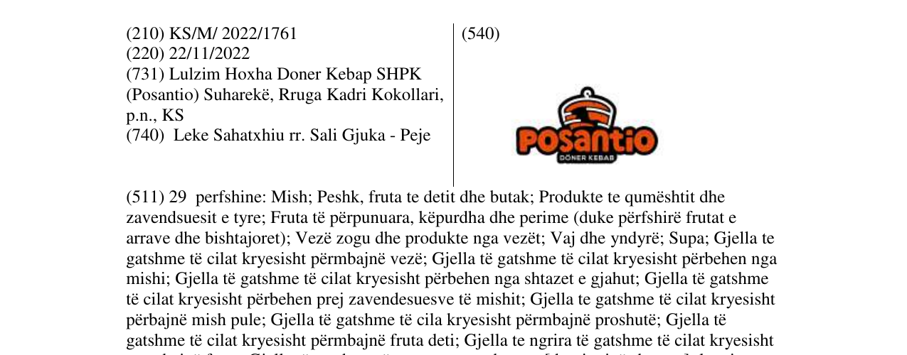 Zëri i markës Posantio në buletin