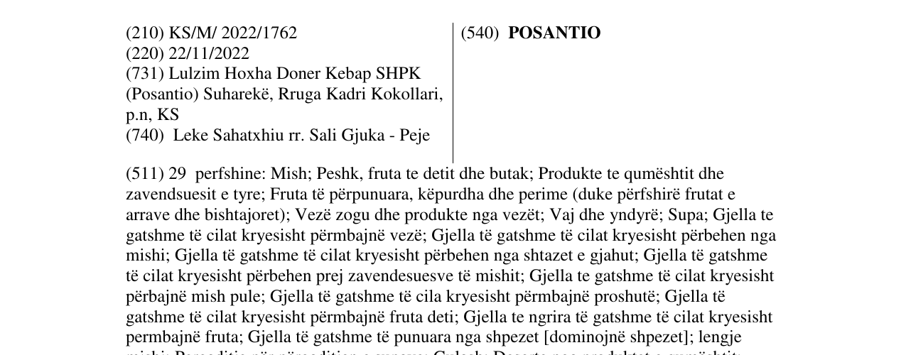 Zëri i markës POSANTIO në buletin