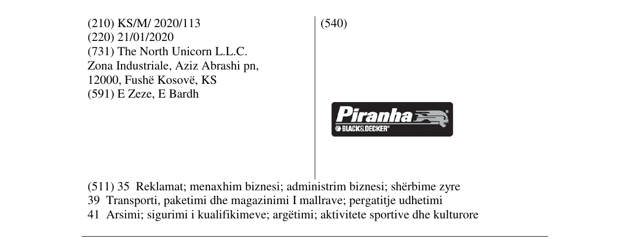 Zëri i markës Piranha në buletin