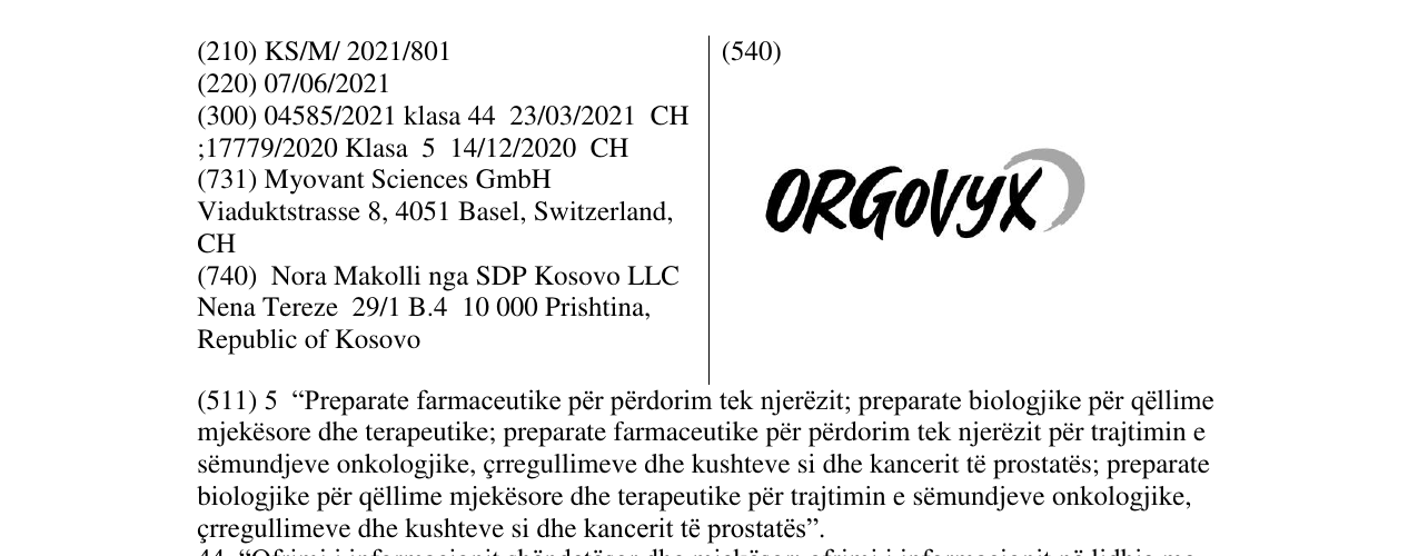 Zëri i markës ORGOVYX në buletin