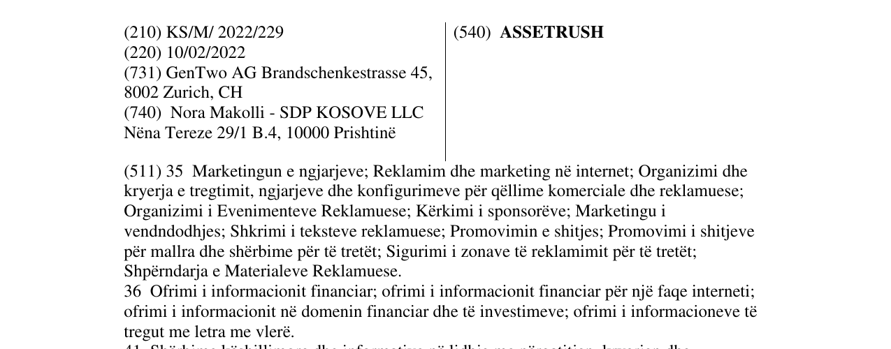 Zëri i markës ASSETRUSH në buletin
