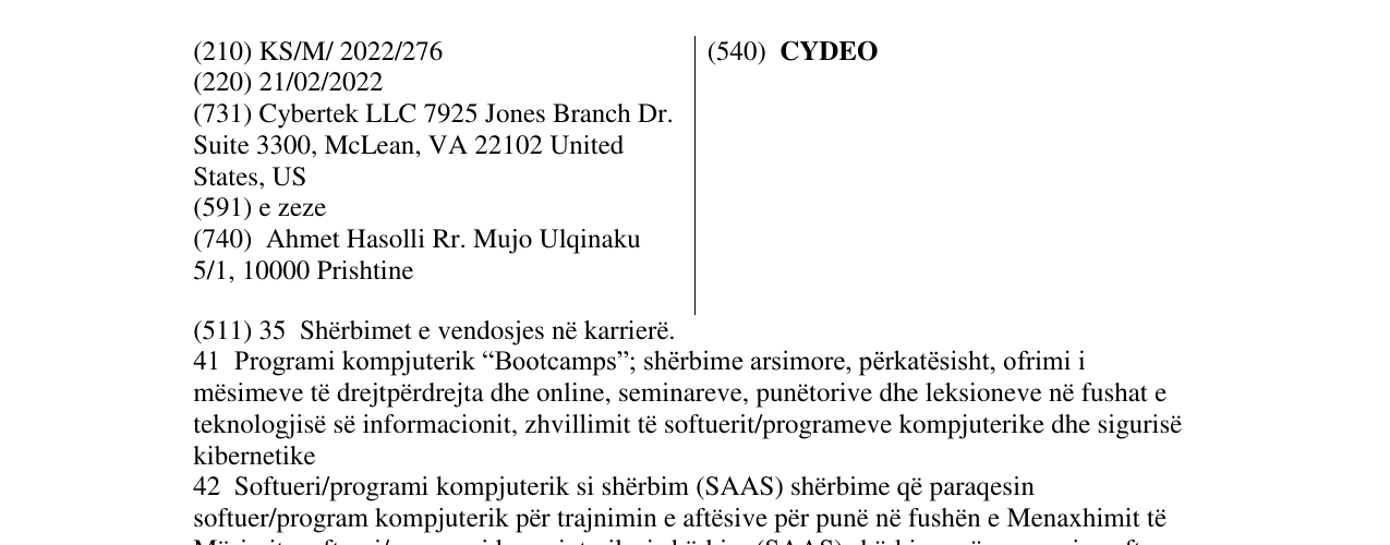 Zëri i markës CYDEO në buletin