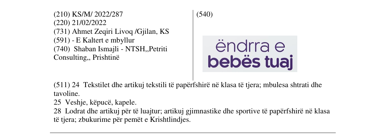 Zëri i markës ENDRRA E BEBES TUAJ në buletin