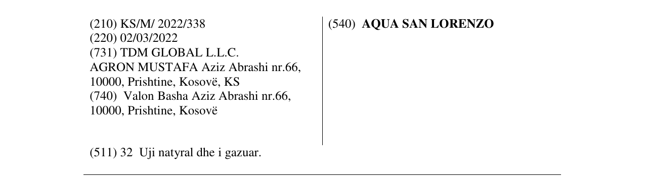 Zëri i markës AQUA SAN LORENZO në buletin
