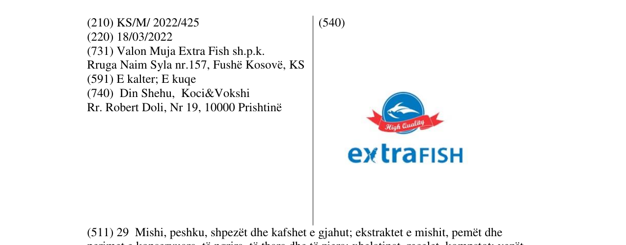 Zëri i markës extra fish në buletin