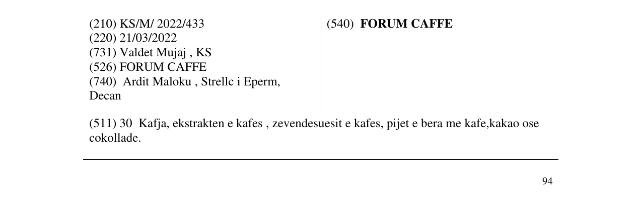 Zëri i markës FORUM CAFFE në buletin