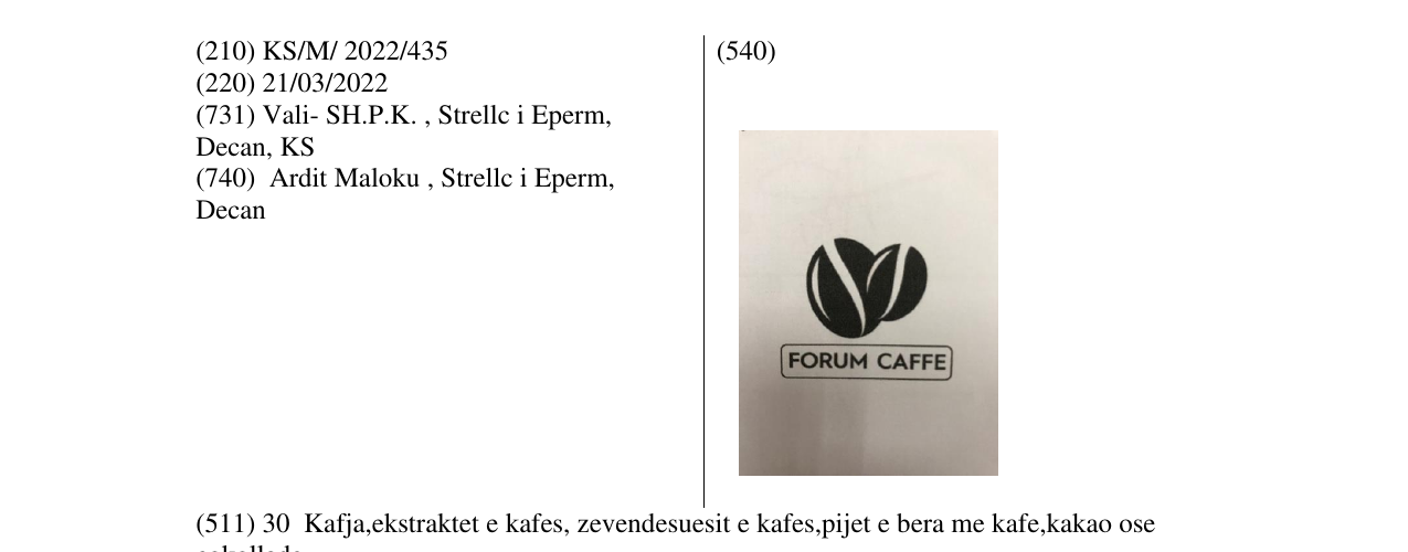 Zëri i markës FORUM CAFFE në buletin