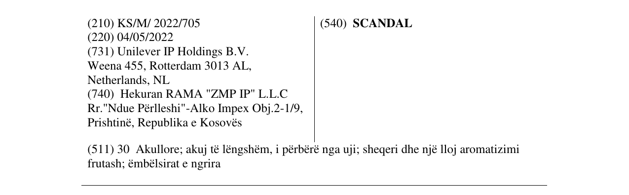 Zëri i markës SCANDAL në buletin