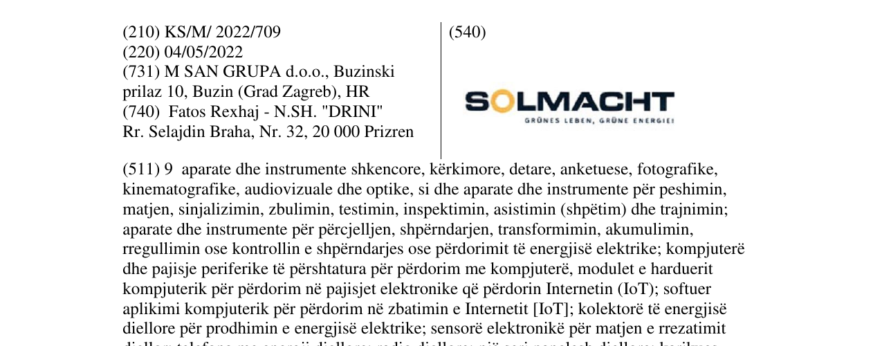 Zëri i markës SOLMACHT në buletin