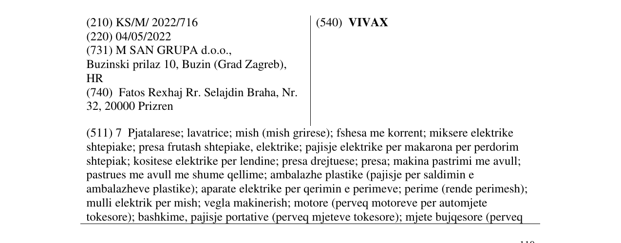 Zëri i markës VIVAX në buletin