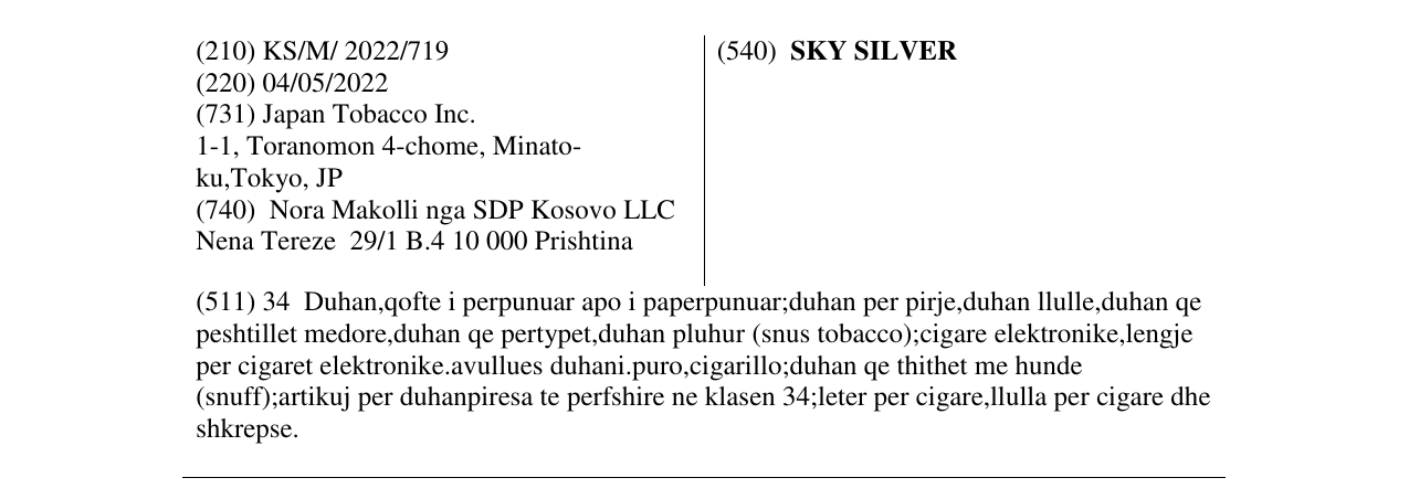 Zëri i markës SKY SILVER në buletin