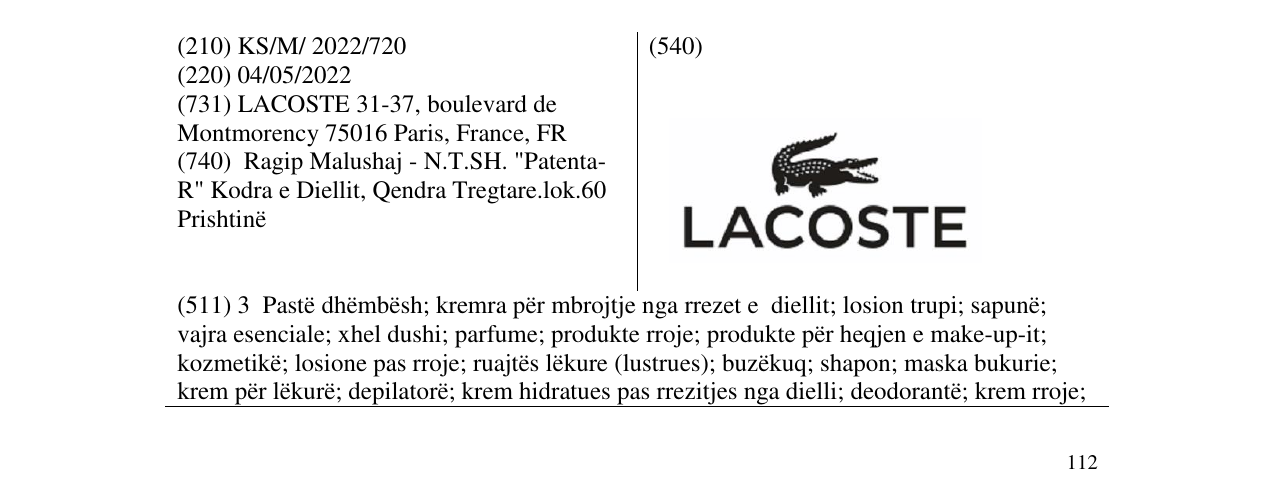 Zëri i markës LACOSTE në buletin