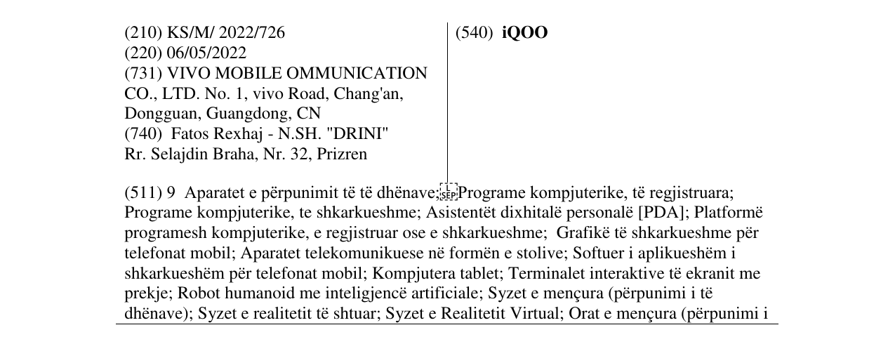 Zëri i markës iQOO në buletin