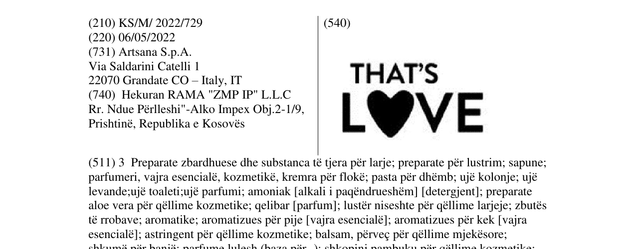 Zëri i markës THAT'S LOVE në buletin