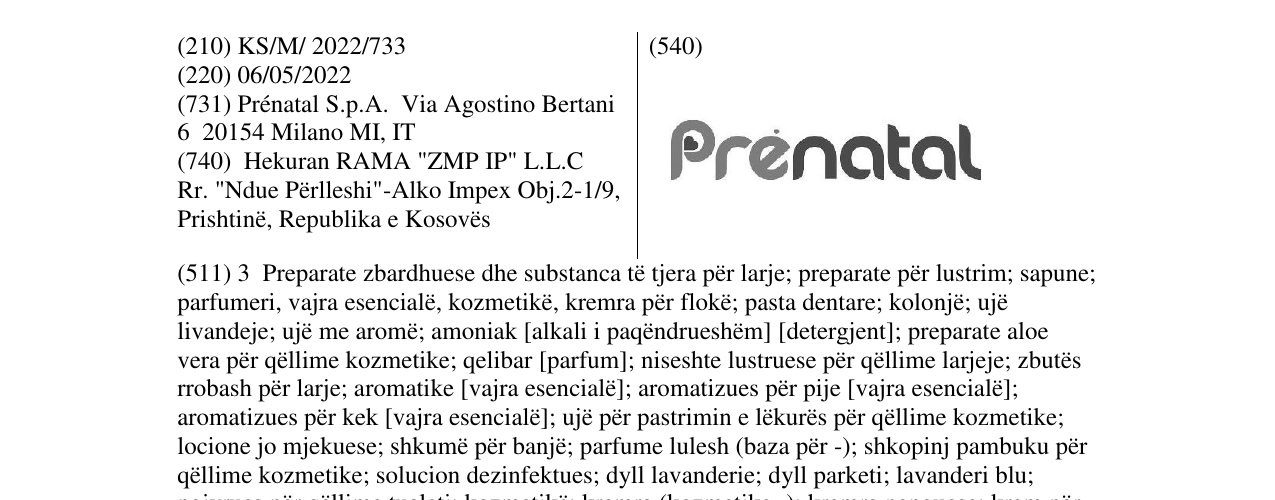 Zëri i markës Prenatal në buletin