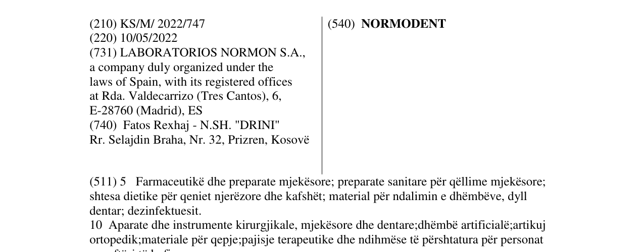 Zëri i markës NORMODENT në buletin
