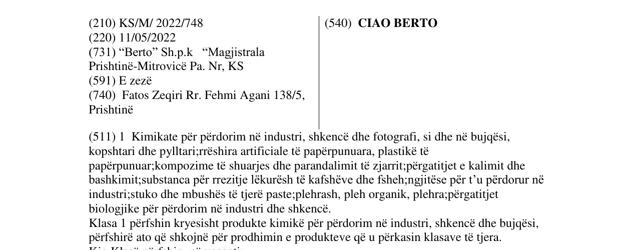 Zëri i markës CIAO BERTO në buletin
