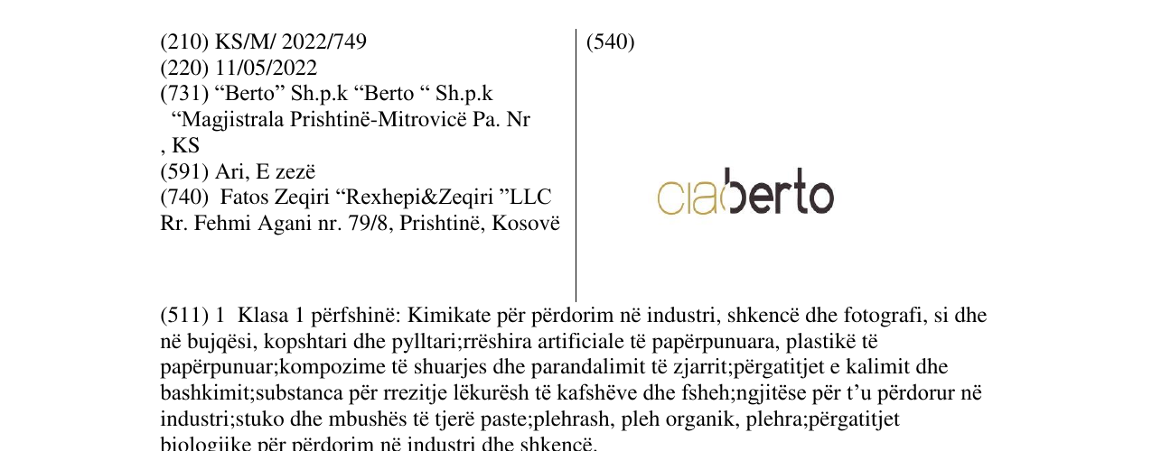 Der Eintrag der Marke ciaoberto im Bulletin