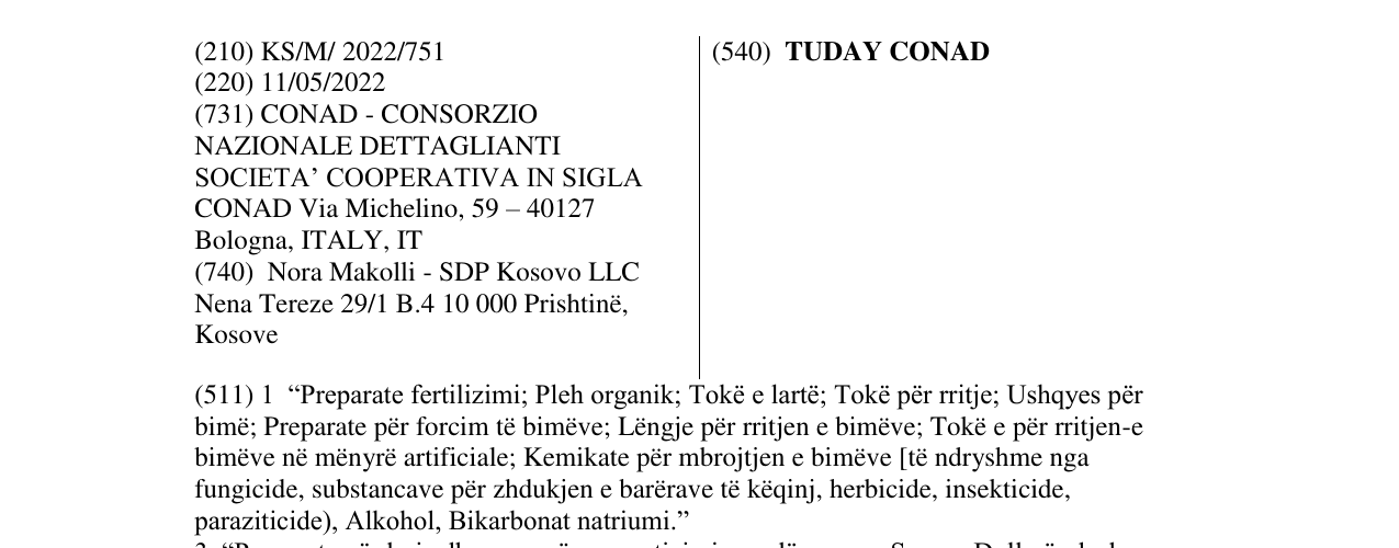 Zëri i markës TUDAY CONAD në buletin