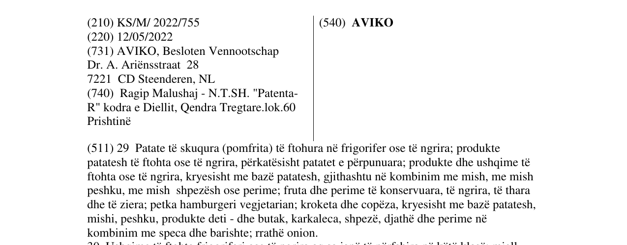 Zëri i markës AVIKO në buletin