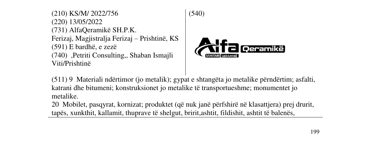 Zëri i markës Alfa Qeramikë në buletin