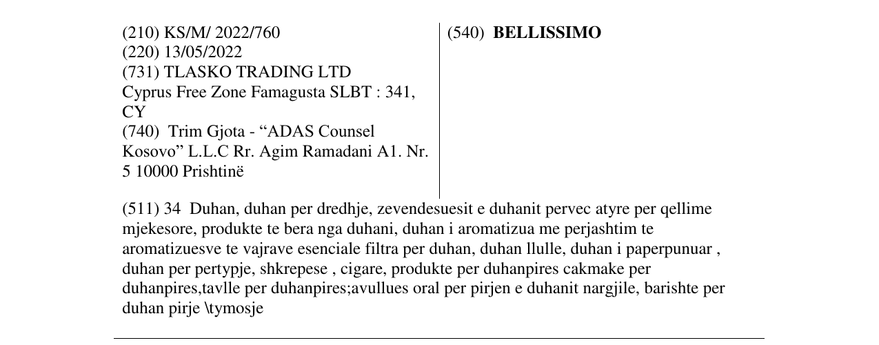 Zëri i markës BELLISSIMO në buletin