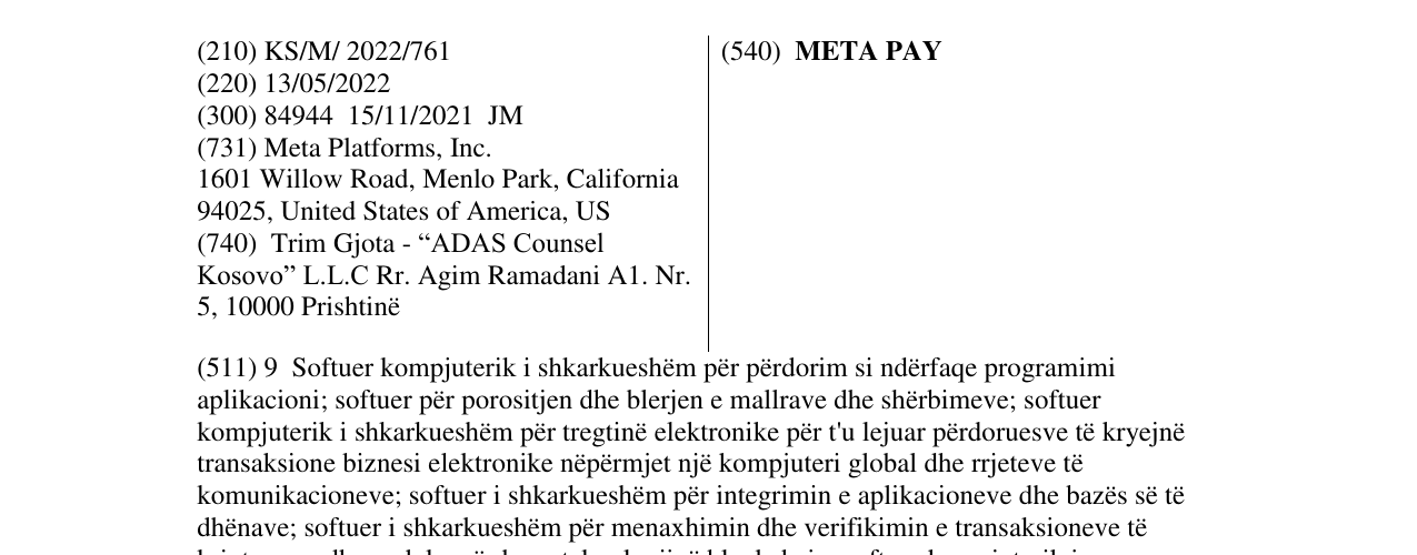 Zëri i markës META PAY në buletin